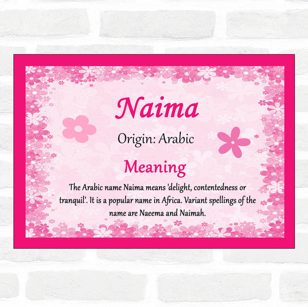 Naima Name Meaning Pink Certificate