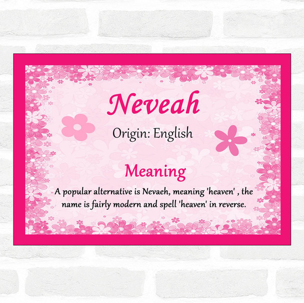 Neveah Name Meaning Pink Certificate