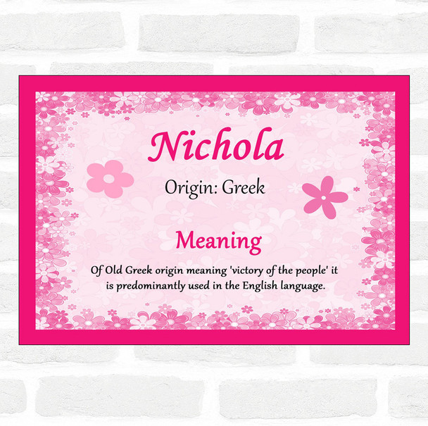 Nichola Name Meaning Pink Certificate