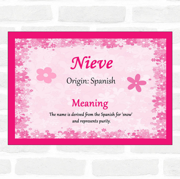 Nieve Name Meaning Pink Certificate