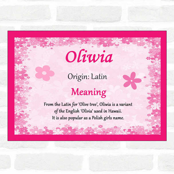 Oliwia Name Meaning Pink Certificate
