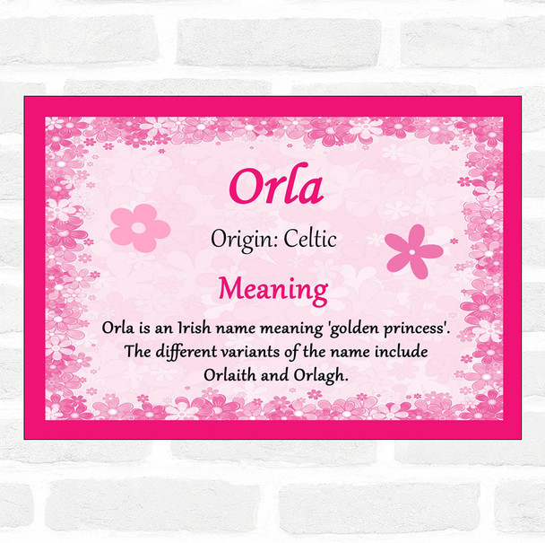Orla Name Meaning Pink Certificate