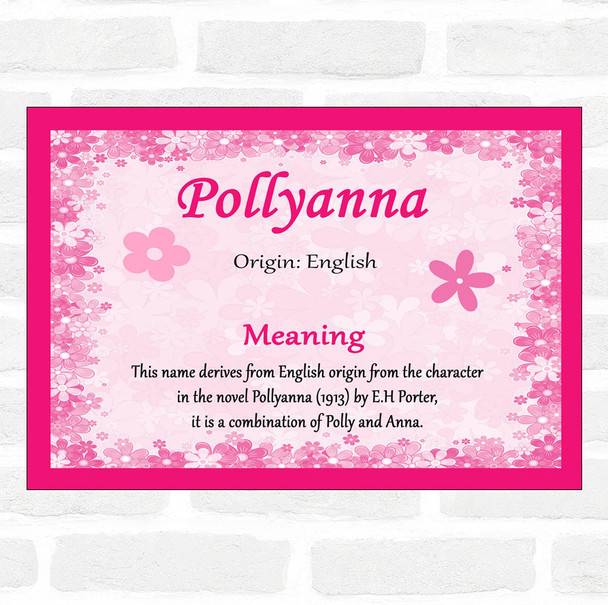 Pollyanna Name Meaning Pink Certificate