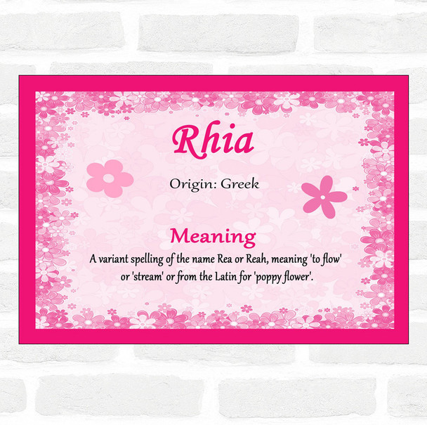 Rhia Name Meaning Pink Certificate