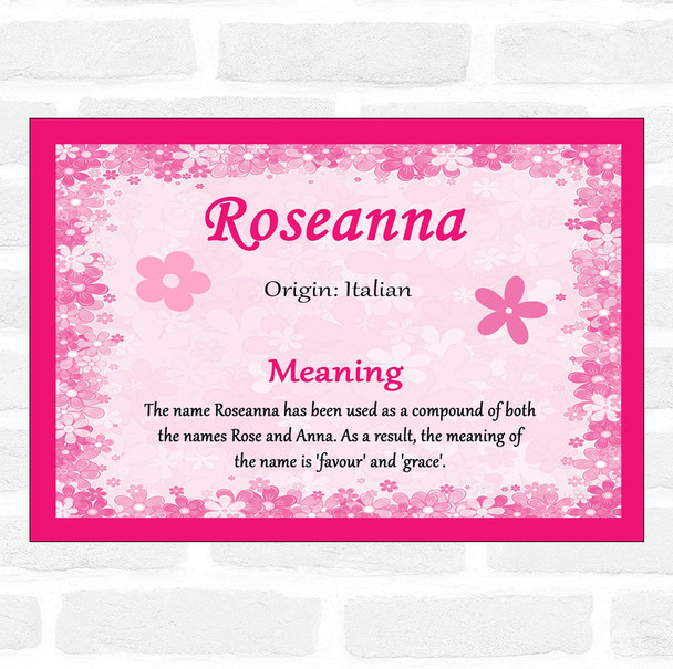 Roseanna Name Meaning Pink Certificate