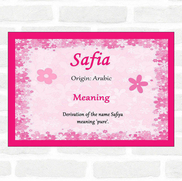 Safia Name Meaning Pink Certificate