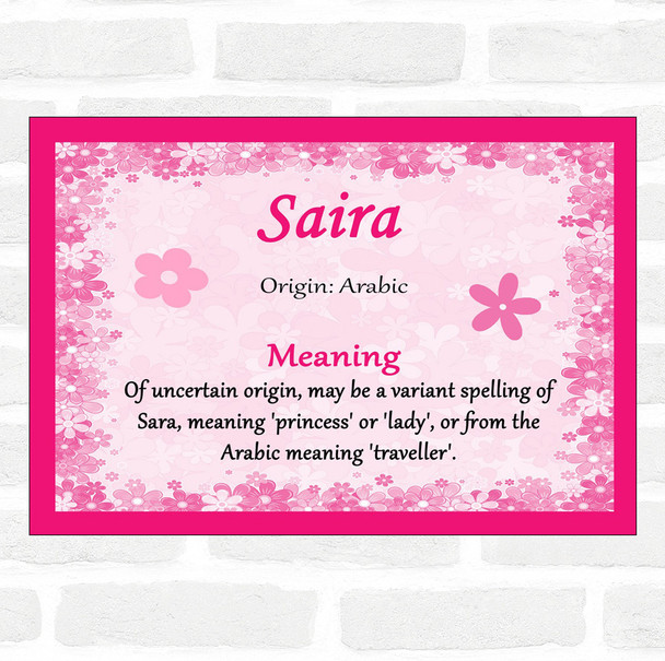 Saira Name Meaning Pink Certificate