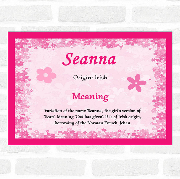 Seanna Name Meaning Pink Certificate