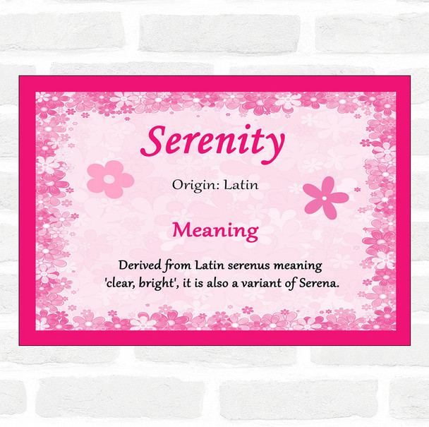 Serenity Name Meaning Pink Certificate