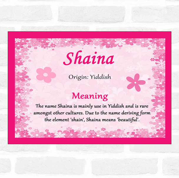 Shaina Name Meaning Pink Certificate