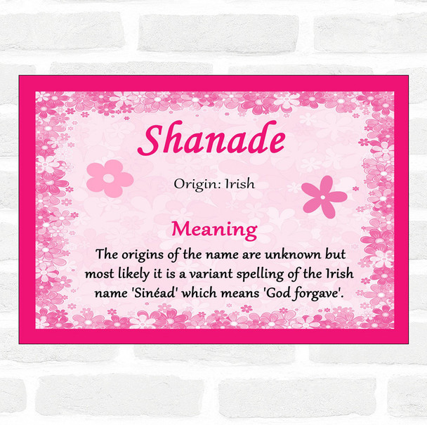 Shanade Name Meaning Pink Certificate