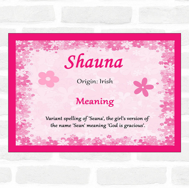 Shauna Name Meaning Pink Certificate