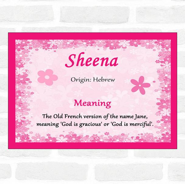Sheena Name Meaning Pink Certificate