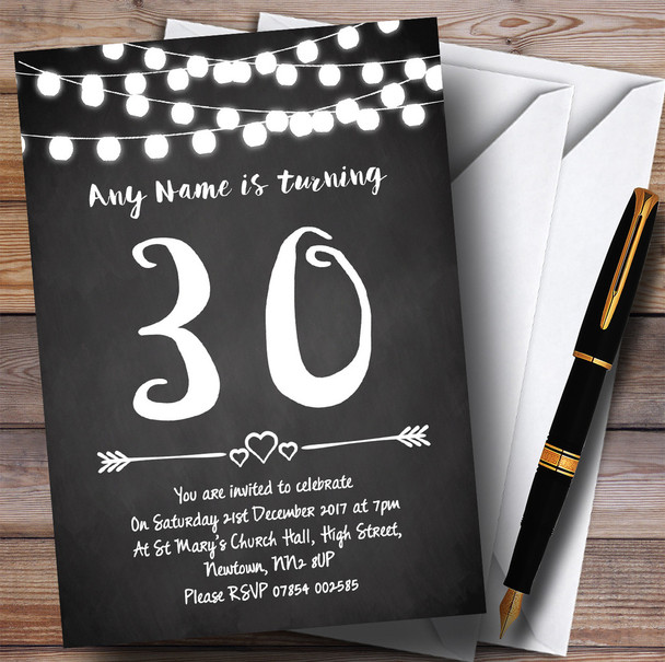 Chalk Style Lights 30th Personalised Birthday Party Invitations