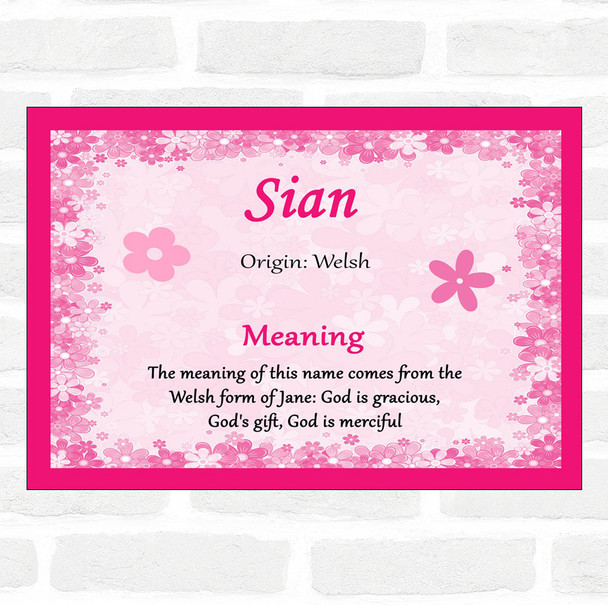 Sian Name Meaning Pink Certificate