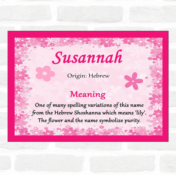 Susannah Name Meaning Pink Certificate