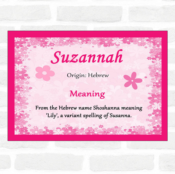 Suzannah Name Meaning Pink Certificate