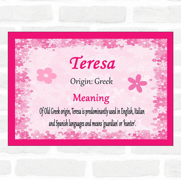 Teresa Name Meaning Pink Certificate