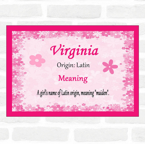 Virginia Name Meaning Pink Certificate