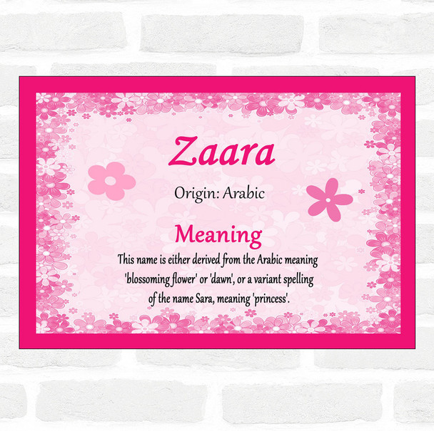 Zaara Name Meaning Pink Certificate
