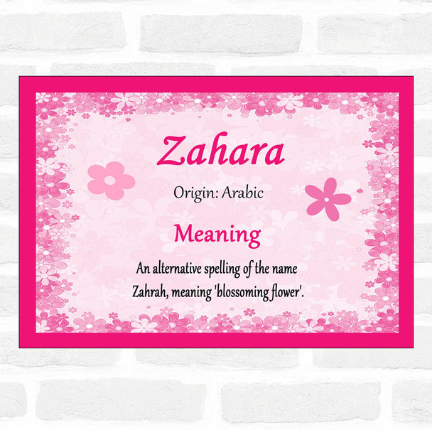 Zahara Name Meaning Pink Certificate