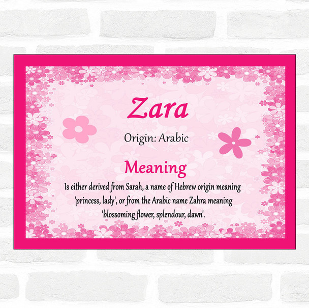 Zara Name Meaning Pink Certificate