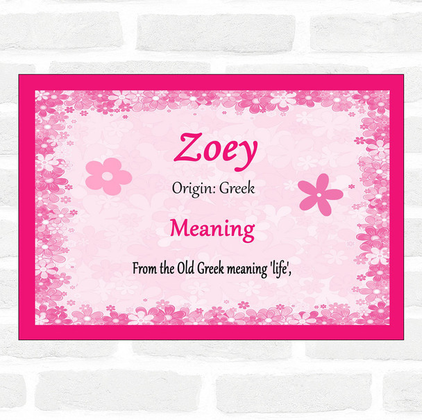 Zoey Name Meaning Pink Certificate