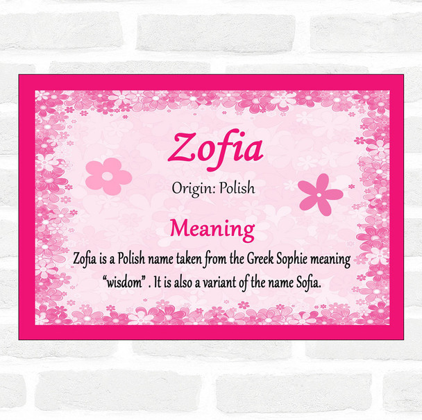 Zofia Name Meaning Pink Certificate