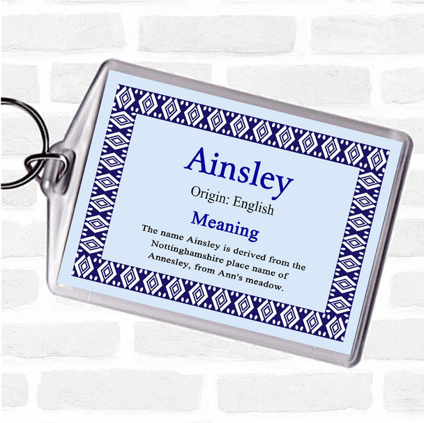 Ainsley Name Meaning Bag Tag Keychain Keyring  Blue