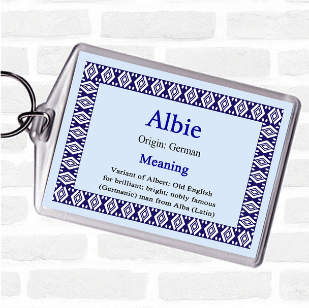 Albie. Name Meaning Bag Tag Keychain Keyring  Blue