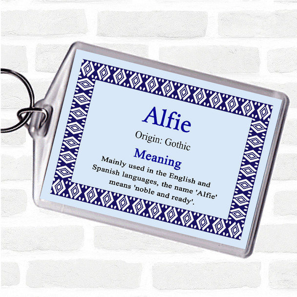 Alfie Name Meaning Bag Tag Keychain Keyring  Blue