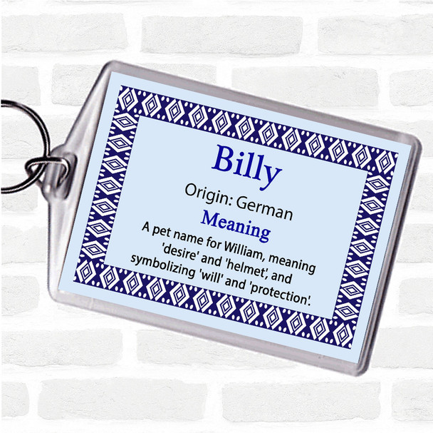 Billy Name Meaning Bag Tag Keychain Keyring  Blue