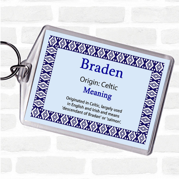 Braden Name Meaning Bag Tag Keychain Keyring  Blue
