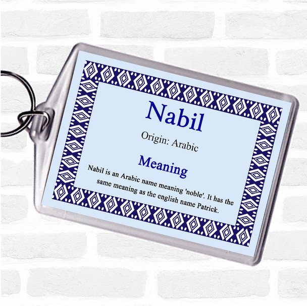 Nabil Name Meaning Bag Tag Keychain Keyring  Blue