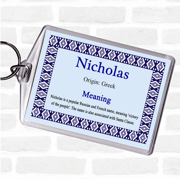 Nicholas Name Meaning Bag Tag Keychain Keyring  Blue
