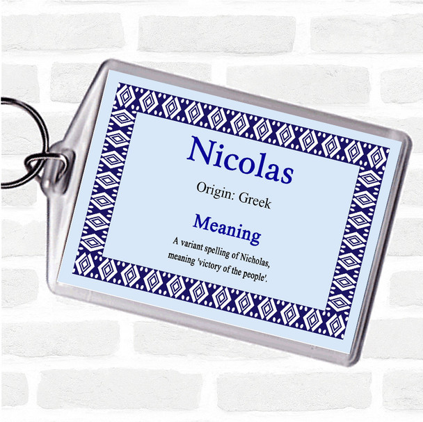 Nicolas Name Meaning Bag Tag Keychain Keyring  Blue