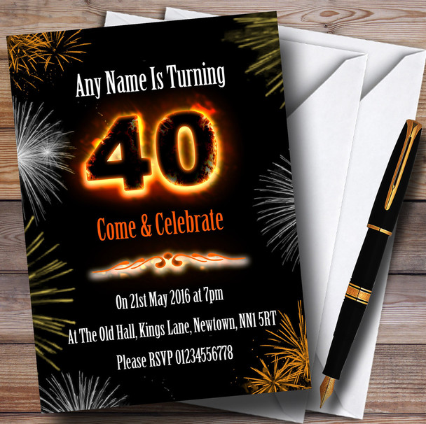 Fire And Fireworks 40Th Birthday Party Personalised Invitations