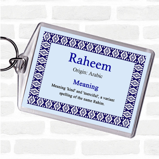 Raheem Name Meaning Bag Tag Keychain Keyring  Blue