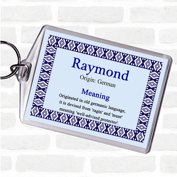 Raymond Name Meaning Bag Tag Keychain Keyring  Blue