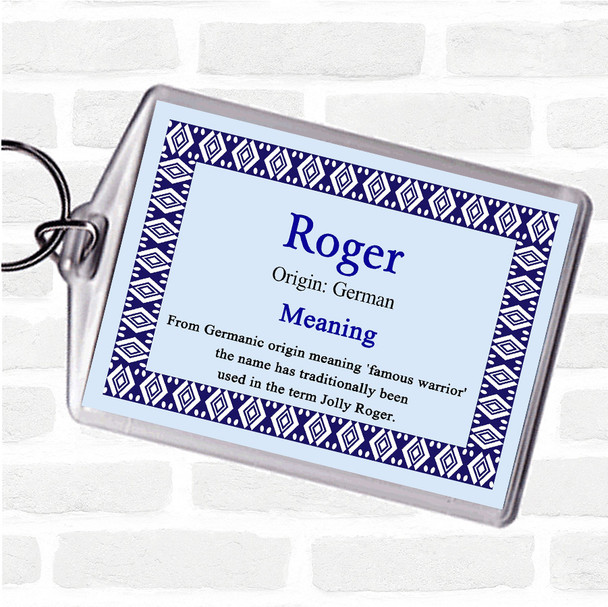 Roger Name Meaning Bag Tag Keychain Keyring  Blue
