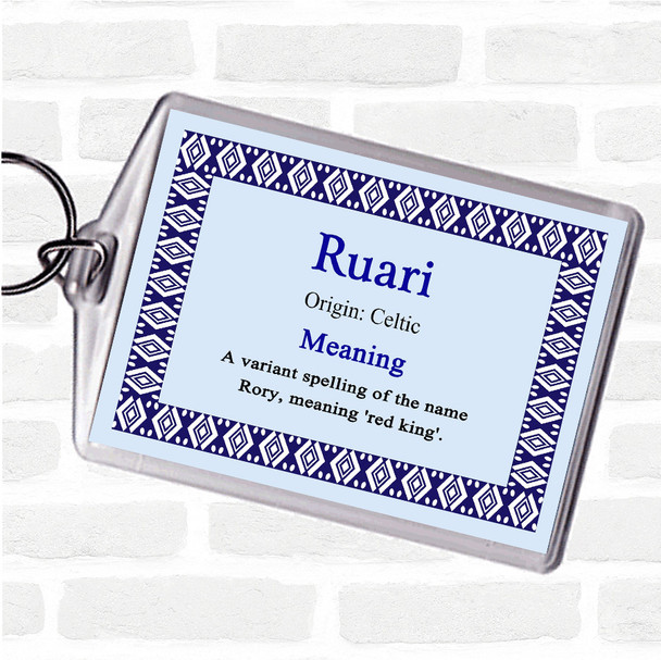 Ruari Name Meaning Bag Tag Keychain Keyring  Blue