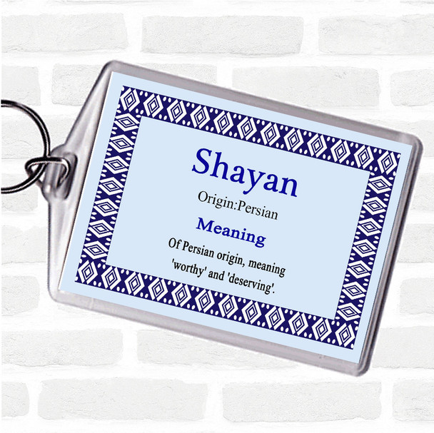 Shayan Name Meaning Bag Tag Keychain Keyring  Blue