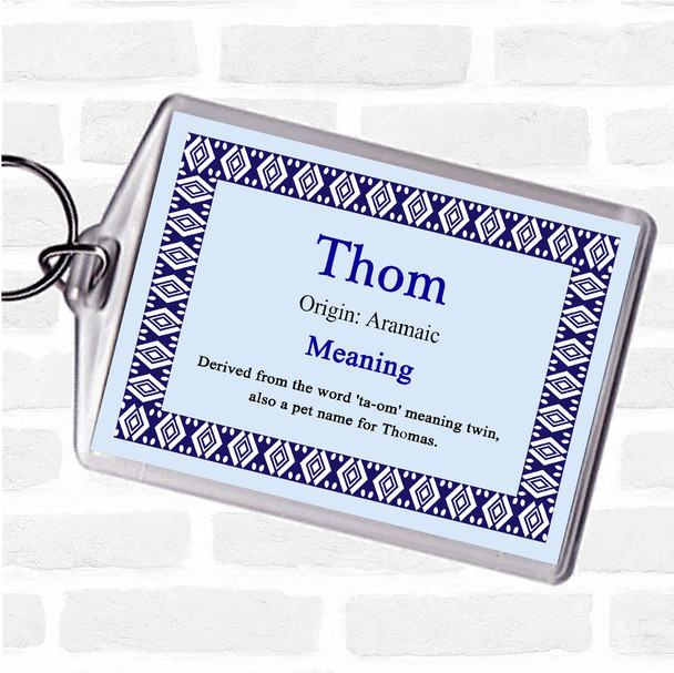 Thom Name Meaning Bag Tag Keychain Keyring  Blue