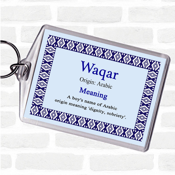 Waqar Name Meaning Bag Tag Keychain Keyring  Blue