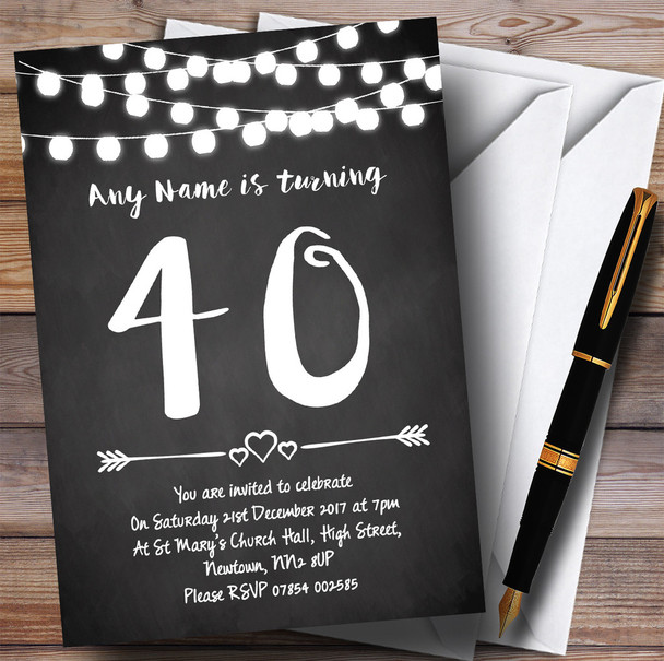 Chalk Style Lights 40th Personalised Birthday Party Invitations