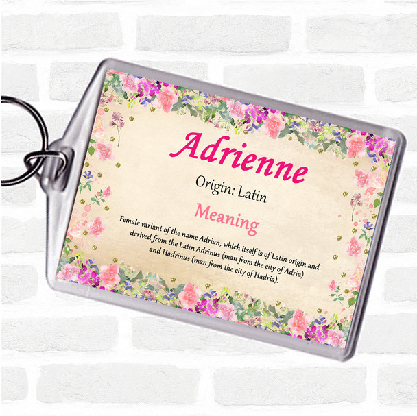 Adrienne Name Meaning Bag Tag Keychain Keyring  Floral