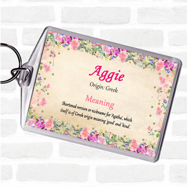 Aggie Name Meaning Bag Tag Keychain Keyring  Floral