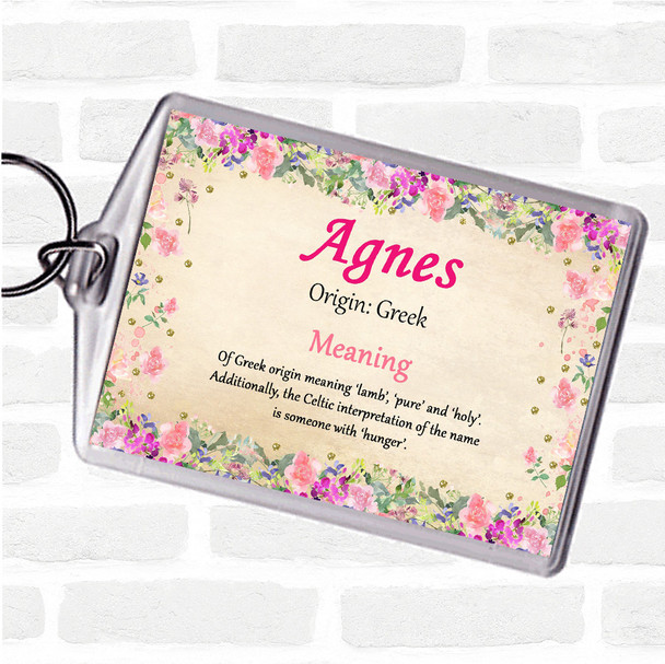 Agnes Name Meaning Bag Tag Keychain Keyring  Floral