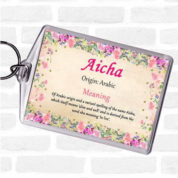 Aicha Name Meaning Bag Tag Keychain Keyring  Floral