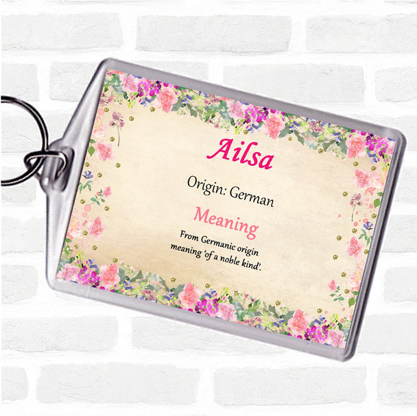 Ailsa Name Meaning Bag Tag Keychain Keyring  Floral